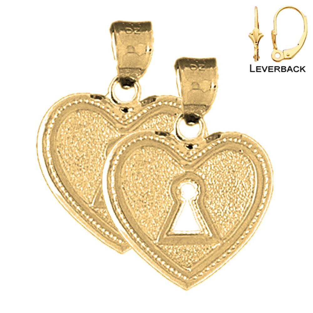 14K or 18K Gold Heart Padlock, Lock Earrings