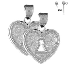 Sterling Silver 25mm Heart Padlock, Lock Earrings (White or Yellow Gold Plated)