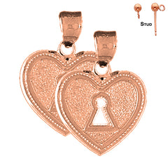 14K or 18K Gold Heart Padlock, Lock Earrings