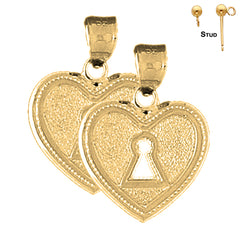 Sterling Silver 25mm Heart Padlock, Lock Earrings (White or Yellow Gold Plated)