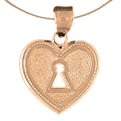 10K, 14K or 18K Gold Heart Padlock, Lock Pendant