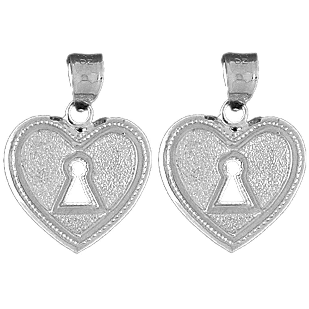 Sterling Silver 25mm Heart Padlock, Lock Earrings
