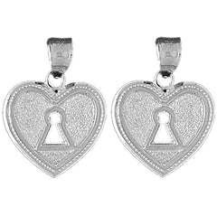 Sterling Silver 25mm Heart Padlock, Lock Earrings