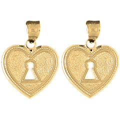 14K or 18K Gold 25mm Heart Padlock, Lock Earrings