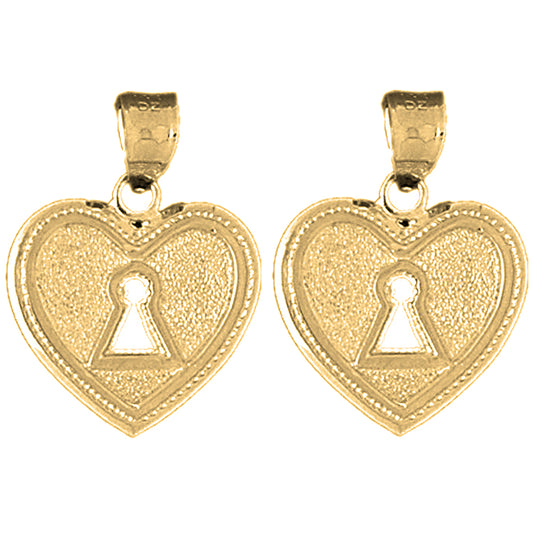 Yellow Gold-plated Silver 25mm Heart Padlock, Lock Earrings