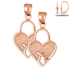 14K or 18K Gold Heart Padlock, Lock Earrings