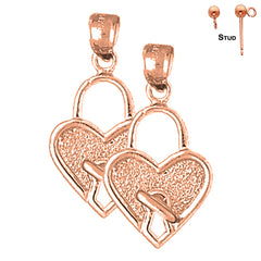 14K or 18K Gold Heart Padlock, Lock Earrings