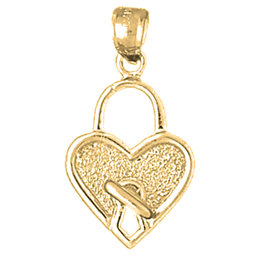 10K, 14K or 18K Gold Heart Padlock, Lock Pendant