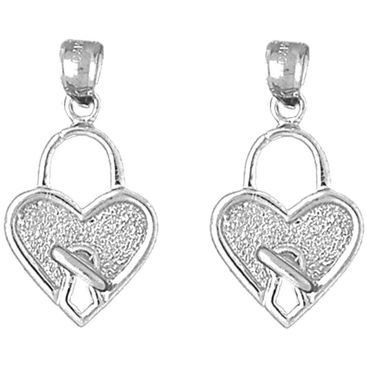 Sterling Silver 26mm Heart Padlock, Lock Earrings