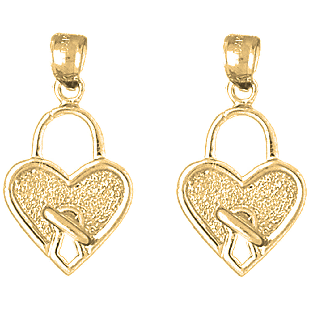 14K or 18K Gold 26mm Heart Padlock, Lock Earrings