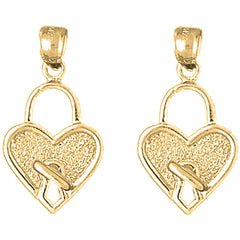 14K or 18K Gold 26mm Heart Padlock, Lock Earrings