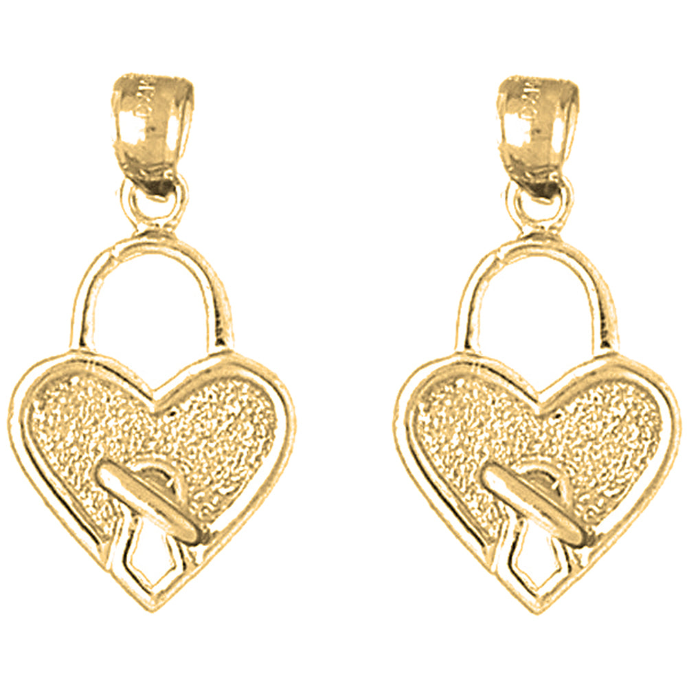 Yellow Gold-plated Silver 26mm Heart Padlock, Lock Earrings