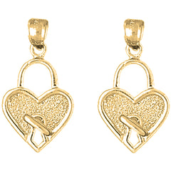 Yellow Gold-plated Silver 26mm Heart Padlock, Lock Earrings