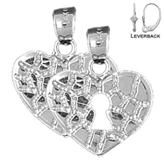 Sterling Silver 21mm Nugget Heart Padlock, Lock Earrings (White or Yellow Gold Plated)