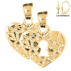 Sterling Silver 21mm Nugget Heart Padlock, Lock Earrings (White or Yellow Gold Plated)