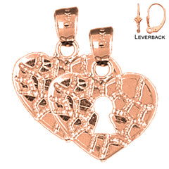 14K or 18K Gold Nugget Heart Padlock, Lock Earrings