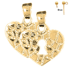 21 mm Nugget-Herz-Vorhängeschloss-Ohrringe aus Sterlingsilber (weiß- oder gelbvergoldet)