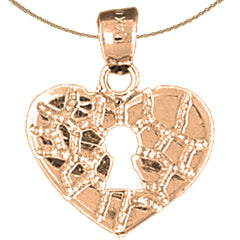 10K, 14K or 18K Gold Nugget Heart Padlock, Lock Pendant