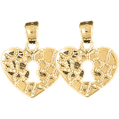 14K or 18K Gold 21mm Nugget Heart Padlock, Lock Earrings