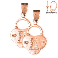 14K or 18K Gold Padlock, Lock Earrings