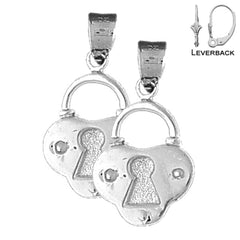 Sterling Silver 27mm Padlock, Lock Earrings (White or Yellow Gold Plated)