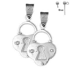 Sterling Silver 27mm Padlock, Lock Earrings (White or Yellow Gold Plated)