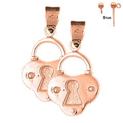 14K or 18K Gold Padlock, Lock Earrings