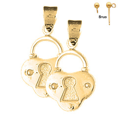 Sterling Silver 27mm Padlock, Lock Earrings (White or Yellow Gold Plated)