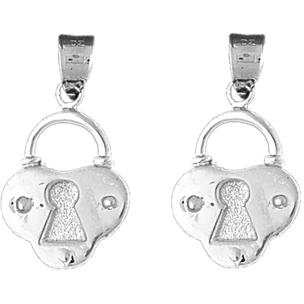 Sterling Silver 27mm Padlock, Lock Earrings