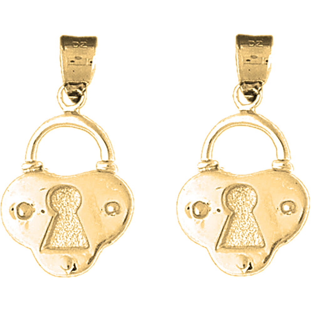 Yellow Gold-plated Silver 27mm Padlock, Lock Earrings