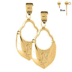 Sterling Silver 30mm Padlock, Lock Earrings (White or Yellow Gold Plated)