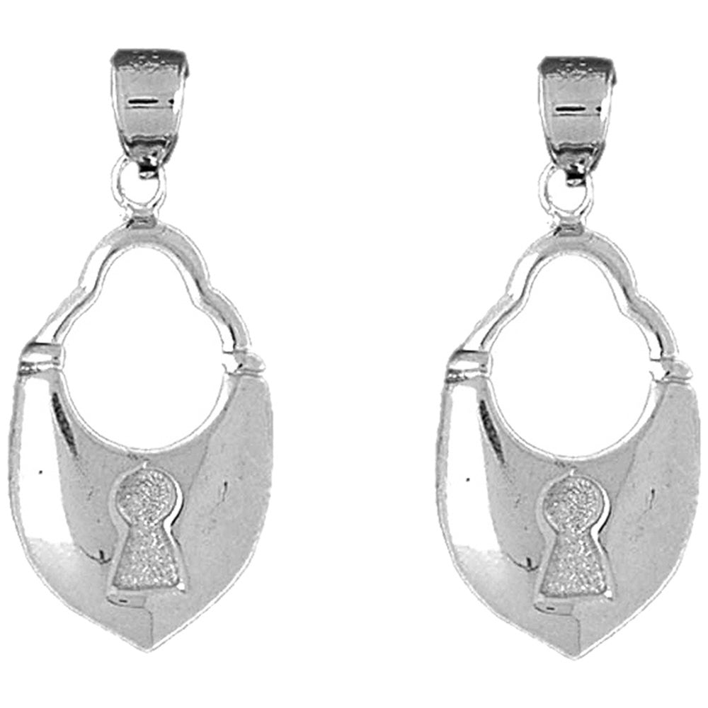 Sterling Silver 30mm Padlock, Lock Earrings