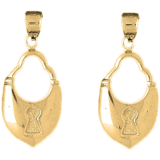 14K or 18K Gold 30mm Padlock, Lock Earrings