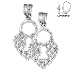 14K or 18K Gold Heart Padlock, Lock Earrings