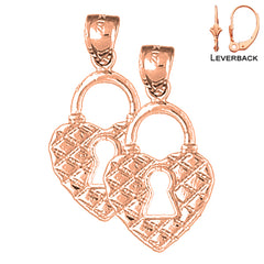 14K or 18K Gold Heart Padlock, Lock Earrings