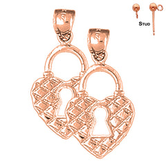 14K or 18K Gold Heart Padlock, Lock Earrings