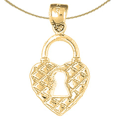 10K, 14K or 18K Gold Heart Padlock, Lock Pendant