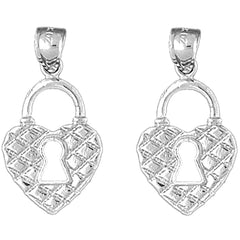 Sterling Silver 29mm Heart Padlock, Lock Earrings