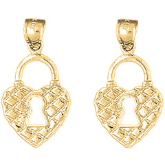 Yellow Gold-plated Silver 29mm Heart Padlock, Lock Earrings