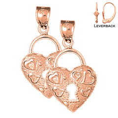 14K or 18K Gold Heart Padlock, Lock Earrings