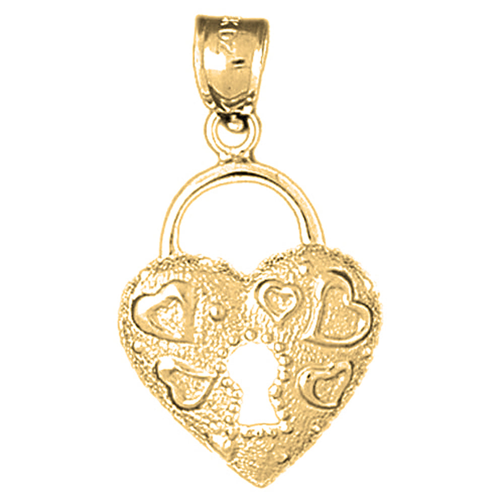 10K, 14K or 18K Gold Heart Padlock, Lock Pendant