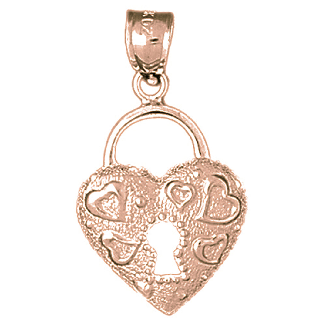 10K, 14K or 18K Gold Heart Padlock, Lock Pendant