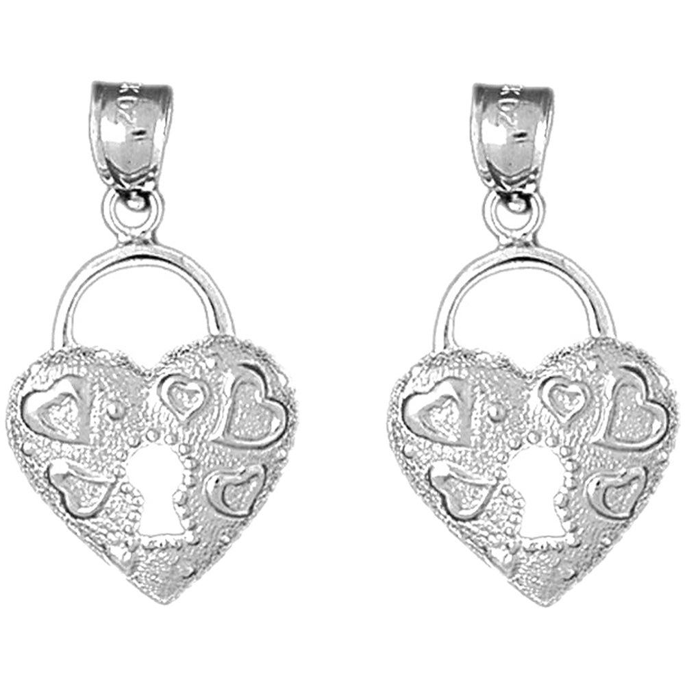 14K or 18K Gold 30mm Heart Padlock, Lock Earrings