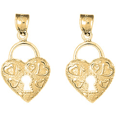 Yellow Gold-plated Silver 30mm Heart Padlock, Lock Earrings