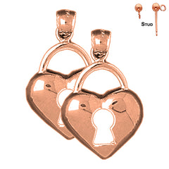 14K or 18K Gold Heart Padlock, Lock Earrings