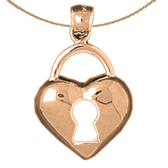 14K or 18K Gold Heart Padlock, Lock Pendant