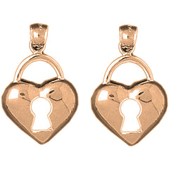 14K or 18K Gold 26mm Heart Padlock, Lock Earrings