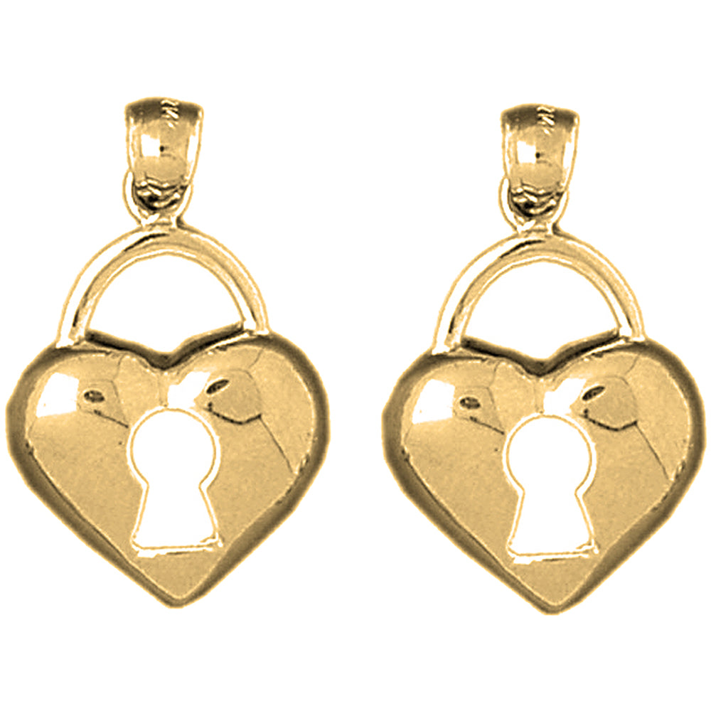 Yellow Gold-plated Silver 26mm Heart Padlock, Lock Earrings