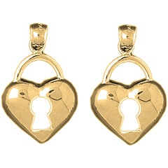 14K or 18K Gold 26mm Heart Padlock, Lock Earrings