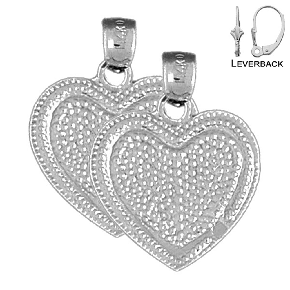 Pendientes de corazón de plata de ley de 24 mm (chapados en oro blanco o amarillo)